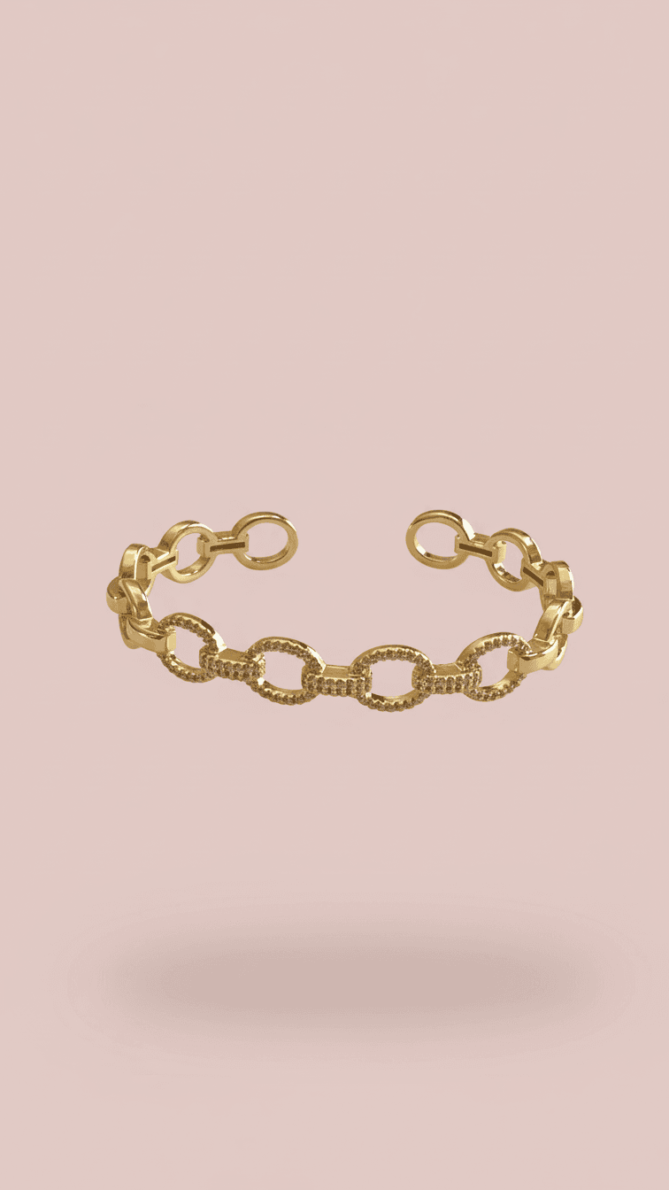 Pulsera abierta de eslabon con zirconia