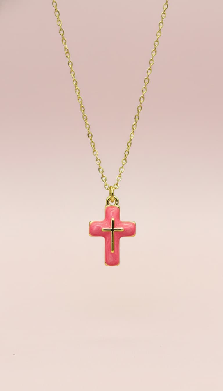 Collar cruz esmaltada rosa